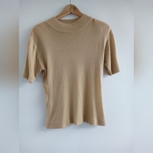 Pronto Moda Short-Sleeve Mock Neck Knit Blouse - Camel - Size L